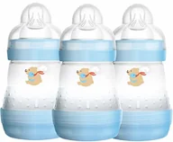 Butelki dla niemowląt - Mam Easy Start samosterylizująca antykolkowa butelka dla niemowląt, 3 szt. (3 x 160 ml) z smoczkami z powolnym przepływem, niezbędne akcesoria dla noworodków, niebieska (wzory mogą się różnić) - miniaturka - grafika 1