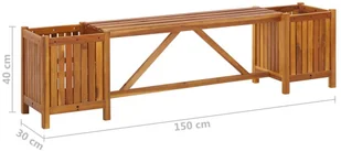 vidaXL Ławka ogrodowa z 2 donicami, 150x30x40 cm, lite drewno akacjowe - Ławki ogrodowe - miniaturka - grafika 5