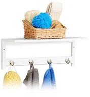 Wieszaki łazienkowe - Relaxdays Regał ścienny z 4 haczykami, wys. x szer. x gł.: 17,5 x 50 x 16 cm, bambus, wieszak na ręczniki, garderoba ścienna, freischwebend , biały 10020923 - miniaturka - grafika 1