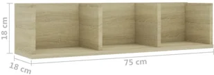 vidaXL vidaXL Półka ścienna na płyty CD, dąb sonoma, 75x18x18 cm - Półki do salonu - miniaturka - grafika 6