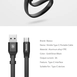 Baseus Kabel USB  Baseus Nimble kabel USB/USB-C 2A 0,23m CATMBJ-01 BSU015BLK - Kable komputerowe i do monitorów - miniaturka - grafika 6
