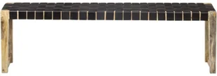 VidaXL Ławka, 150 cm, czarna, skóra naturalna i lite drewno mango 321839 VidaXL - Ławki do przedpokoju - miniaturka - grafika 2