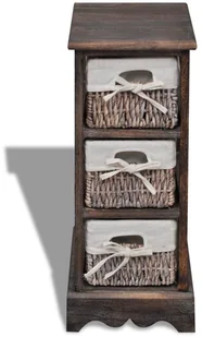 vidaXL Szafka drewniana, brąz, pojedyncza, z wiklinowymi koszami (x3) - Komody - miniaturka - grafika 2