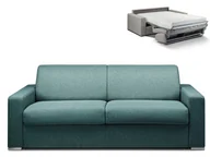 Sofy i kanapy - Vente-Unique 4-osobowa kanapa z ekspresowym mechanizmem rozkładania z tkaniny CALITO - Kolor: niebieski - Wymiary miejsca do spania: 160 cm - Materac 18 cm - miniaturka - grafika 1