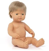 Lalki dla dziewczynek - Miniland Miniland Lalka europejska lalka niemowlęca chłopiec z włosami w kolorze ciemnobrązowym 38 cm z miękkiego winylu w przezroczystej torebce (31229) 31229 - miniaturka - grafika 1