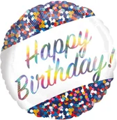 Balony i akcesoria - AMSCAN Balon foliowy Happy Birthday z nadrukiem konfetti - 43 cm - 1 szt. 4128401 - miniaturka - grafika 1