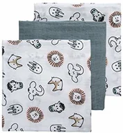 Pieluchy - Meyco Meyco 452019 Mull/muślinowa pielucha zestaw 3 szt, 70 x 70 cm ANIMAL-UNI Stone zielono-biała - miniaturka - grafika 1