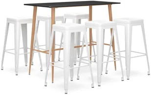vidaXL 7-częściowy zestaw mebli barowych, czarno-biały - Stoły z krzesłami - miniaturka - grafika 2