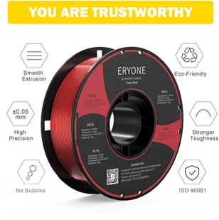 ERYONE ERYONE PETG Filament for 3D Printer 1.75mm Tolerance 0.03mm 1KG(2.2LBS)/Spool - Transparent Red 795732EUDF - Filamenty i akcesoria do drukarek 3D - miniaturka - grafika 3