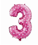 Balony i akcesoria - GoDan Balon foliowy cyfra 3 Różowa w serca 64 cm HS-C26R3 - miniaturka - grafika 1