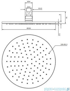 Omnires Slimline deszczownica mosiężna 25cm złoto szczotkowane WG125CGLB | - Deszczownice - miniaturka - grafika 2