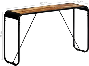 vidaXL Stolik konsola, 140x35x76 cm, lite surowe drewno mango - Konsole i sekretarzyki - miniaturka - grafika 7