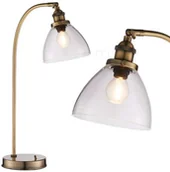 Lampy sufitowe - Endon Stojąca LAMPKA industrialna HANSEN 77859  stołowa LAMPA biurkowa kopuła skandynawska antyczny mosiądz przezroczysta Endon - miniaturka - grafika 1