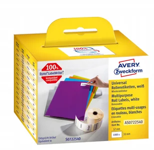 Avery Zweckform Etykiety uniwersalne w rolce do drukarek termicznych DymoTM ; 1000 etyk./rolka; 1 rolka/op.; 32 x 57 mm, usuwalne, białe AS0722540 - Etykiety samoprzylepne i bloki etykiet - miniaturka - grafika 2