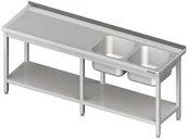 Stoły gastronomiczne - Stalgast Stół ze zlewem dwukomorowym (P) z półką 2500x700x850 mm 980837250 - miniaturka - grafika 1