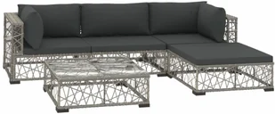 vidaXL 5 częściowy zestaw wypoczynkowy do ogrodu poduszki rattan PE szary 46808 46808 - Meble ogrodowe - miniaturka - grafika 3