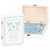 Sztućce dla dzieci - Murrano Zestaw Sztućców Dla Dzieci W Drewnianym Etui Nadruk Chrzest Św. SZT-ANIMALS_DRW-UV-006 - miniaturka - grafika 1