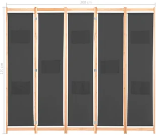 vidaXL Parawan 5-panelowy, szary, 200 x 170 x 4 cm, tkanina vidaXL - Parawany - miniaturka - grafika 8