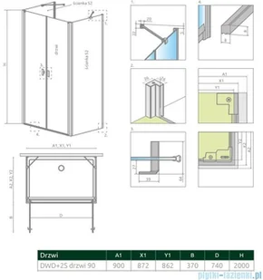 Radaway Nes DWD+2S drzwi 90cm szkło przejrzyste 10035090-01-01 | - Akcesoria do armatury i ceramiki - miniaturka - grafika 2