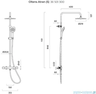 Oltens Atran S) zestaw prysznicowy termostatyczny z kwadratową deszczownicą czarny mat 36501300 - Zestawy prysznicowe - miniaturka - grafika 2