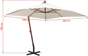 vidaXL Parasol ogrodowy wiszący, 300 x cm, drewniany, biały - Parasole ogrodowe - miniaturka - grafika 13