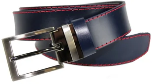 Complex (PL) Pasek Męski Skórzany (PL) Skóra Licowa EXTRA 35 mm GRANATOWY MALINOWA NITKA Klamra Nowoczesna - Paski - miniaturka - grafika 4