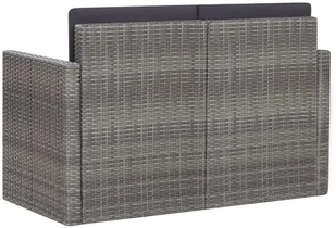 vidaXL 2-osobowa sofa ogrodowa z poduszkami, polirattan, szara - Ławki ogrodowe - miniaturka - grafika 4