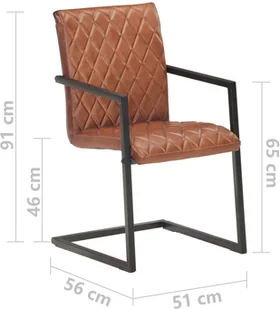 vidaXL Krzesła stołowe, wspornikowe, 2 szt., brązowe, skóra naturalna - Krzesła - miniaturka - grafika 7