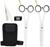 Nożyczki fryzjerskie - Gepard Degażówki Nożyczki 5,5 Białe z Kaburą i Brzytwą ZNS-505 - miniaturka - grafika 1