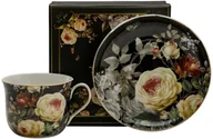 Filiżanki - Marco Polo SJ Filiżanka Do Kawy I Herbaty Porcelanowa Ze Spodkiem Duża Kremowa Róża Czarna 420 Ml - miniaturka - grafika 1