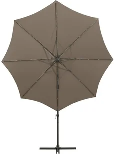 vidaXL Wiszący parasol z lampkami LED i słupkiem, kolor taupe, 300 cm 312339 - Parasole ogrodowe - miniaturka - grafika 7