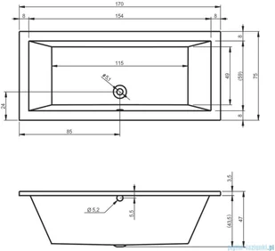 Riho Riho Lusso 170x75cm wanna prostokątna z hydromasażem Pneumatic S2 prawa + nogi + syfon BA18-PNES2-P - Wanny z hydromasażem - miniaturka - grafika 2