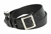 Paski - PolskaGalanteria.pl Pasek Męski Skórzany Oficer PolskaGalanteria Skóra Licowa CZARNY SZYTY CIENKĄ CZARNĄ NITKĄ 85 cm / 105 cm - miniaturka - grafika 1