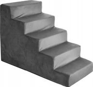 Pozostałe akcesoria dla psów - Boutiquezoo SCHODY SCHODKI DLA PSA KOTA 50 PODEST SZARY VELVET BTQZ-AMB-SCHODY-AKSAMIT-SZARY-50-L - miniaturka - grafika 1