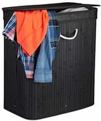 Kosze na bieliznę - Relaxdays kosz na pranie z pokrywką, 2 przegródki, oddzielny worek na pranie, wentylowany, 72 litry, bambusowy pojemnik na pranie, różne kolory Kolory 10024237_46 - miniaturka - grafika 1