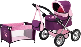 Bayer Design 15012B  kombi, wózek dla lalek Grande Mega zestaw z łóżeczkiem turystycznym i wieloma akcesoriami, liliowy - Wózki dla lalek - miniaturka - grafika 2