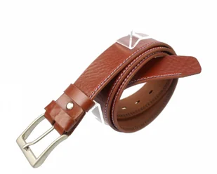 Complex (PL) Pasek Skórzany (PL) GRINGO Brązowy Tekstura Z Czerwoną Białą I Niebieską Nitką Skóra Licowa 40 mm - Paski - miniaturka - grafika 3