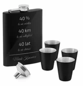 Piersiówki - Murrano Piersiówka czarna z 4 kieliszkami i grawerem dla niego na 40 urodziny PIER-BK-034 - miniaturka - grafika 1