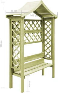 vidaXL Pergola z daszkiem i ławką, impregnowane drewno sosnowe FSC - Kratki i pergole - miniaturka - grafika 4