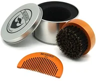 Ściereczki, gąbki, czyściki - BEARDED BEN szczotka do brody z włosiem dzika w wysokiej jakości pudełku do przechowywania/pudełku na prezent, w zestawie grzebień do brody, kolor brązowy tekowy, średnica: 6,3 cm - miniaturka - grafika 1