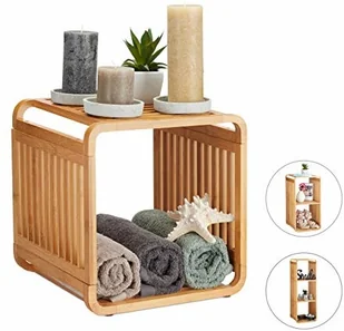 Relaxdays Relaxdays Regał bambusowy, zaokrąglony regał stojący, wąski regał łazienkowy z 2 półkami, kwadratowy, wys. x szer. x gł.: 33 x 33 cm, naturalny 10024216_347 - Szafki łazienkowe - miniaturka - grafika 2