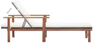 vidaXL Leżak z poduszką, polirattan i lite drewno akacjowe, czarny - Leżaki ogrodowe - miniaturka - grafika 6