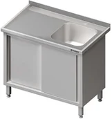 Stoły gastronomiczne - Stalgast Stół ze zlewem jednokomorowym (P) drzwi suwane 1600x700x850 mm 98074716 - miniaturka - grafika 1