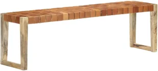 VidaXL Ławka, 150 cm, brąz, skóra naturalna i lite drewno mango 321834 VidaXL - Ławki do przedpokoju - miniaturka - grafika 10