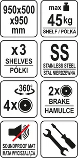 YATO WÓZEK SERWISOWY 3-PÓŁKOWY YATO YG-09096 - Wózki na żywność - miniaturka - grafika 3