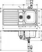 Zlewozmywaki - Hansgrohe S41 Zlewozmywak stalowy półtorakomorowy 107,5x50,5 cm + syfon stal szlachetna 43342800 - miniaturka - grafika 1