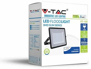 V-tac naświetlacz LED Pro series) VT-100-B SAMSUNG CHIP 100W 6400K 8000lm IP65 czarny SKU 414 - Lampy ogrodowe - miniaturka - grafika 2