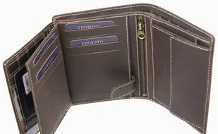 Cefirutti Portfel Męski Skórzany Skóra Licowa Duży Pionowy Bez Zapięcia Dwa Listki Z Zapinką Wewnątrz Matowy HT 7680278 - Portfele - miniaturka - grafika 6