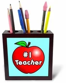 Pojemniki biurowe - 3dRose 3dRose ph_10855_1 5-calowy 'Number One Teacher Apple Design' uchwyt na długopisy do płytek - czerwony ph_10855_1 - miniaturka - grafika 1