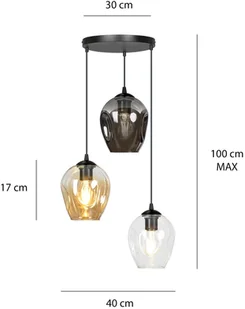 EULUNA Lampa wisząca Starla okrągła 3-pkt grafit/bursztyn - Lampy sufitowe - miniaturka - grafika 3